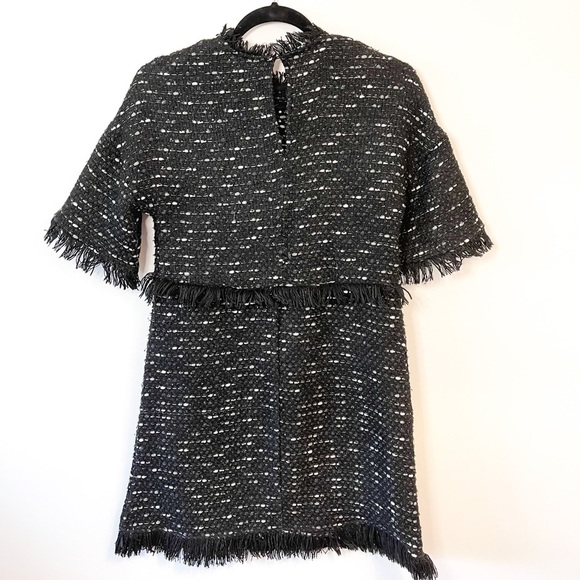 Zara Black & White Tweed Fringe Mini Dress Size XS - Picture 6 of 7